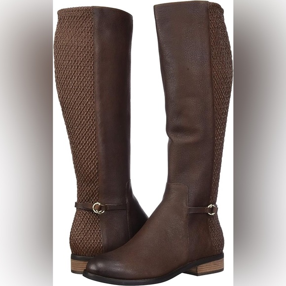 Cole Haan Isabel Stretch Leather Chestnut Brown Riding Knee High Boots - Picture 1 of 13